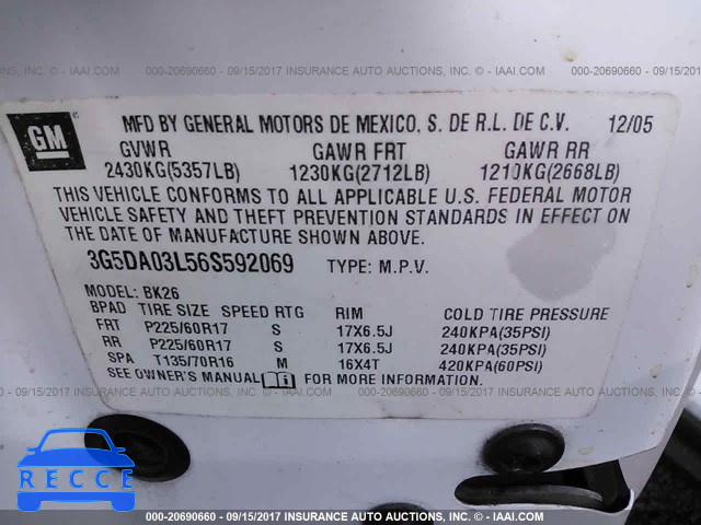 2006 Buick Rendezvous CX/CXL 3G5DA03L56S592069 зображення 8