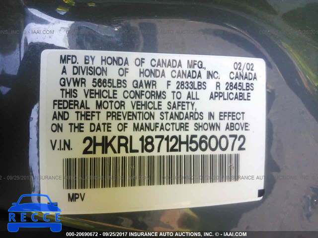 2002 HONDA ODYSSEY EXL 2HKRL18712H560072 image 8