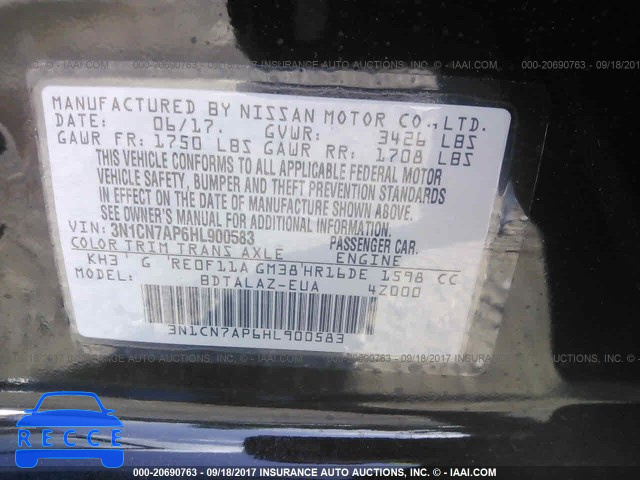 2017 NISSAN VERSA 3N1CN7AP6HL900583 image 8