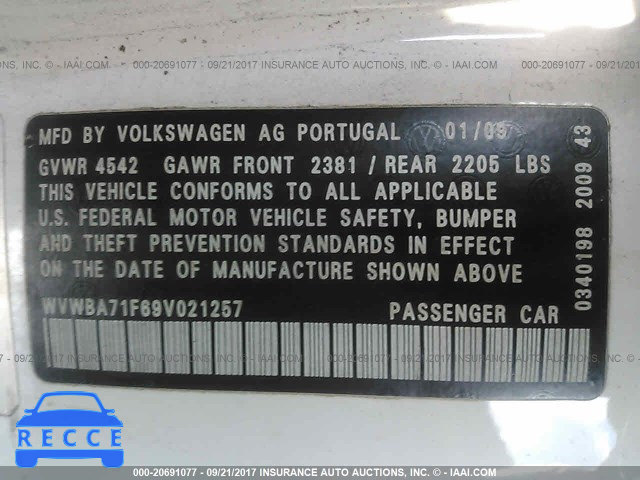 2009 Volkswagen EOS TURBO/KOMFORT WVWBA71F69V021257 image 8
