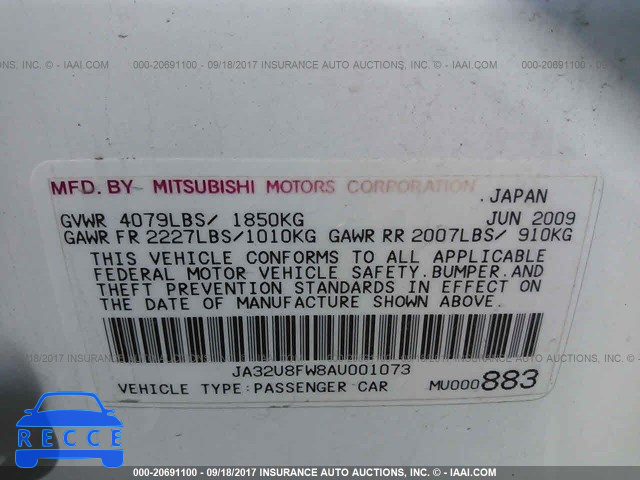 2010 Mitsubishi Lancer JA32U8FW8AU001073 image 8
