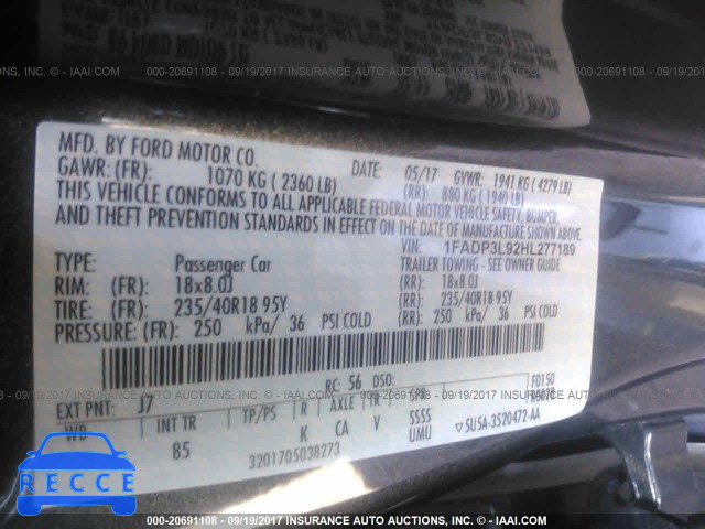 2017 FORD FOCUS 1FADP3L92HL277189 image 8