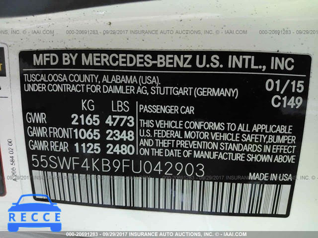 2015 Mercedes-benz C 55SWF4KB9FU042903 зображення 8