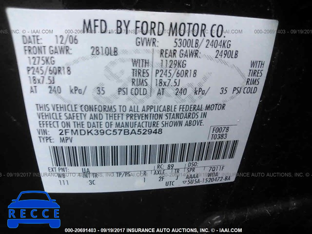 2007 Ford Edge 2FMDK39C57BA52948 зображення 8