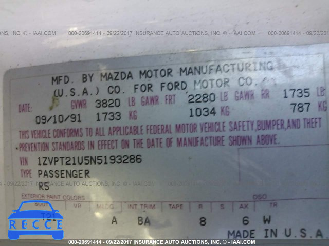 1992 Ford Probe 1ZVPT21U5N5193286 зображення 8