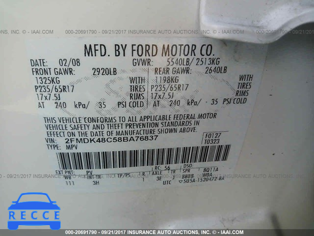 2008 Ford Edge SEL 2FMDK48C58BA76837 image 8