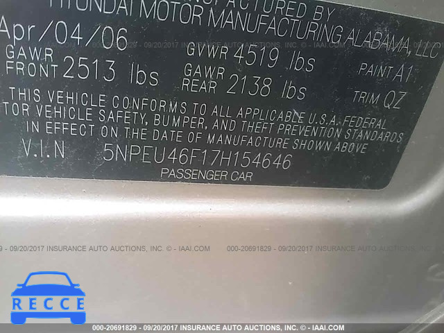 2007 Hyundai Sonata 5NPEU46F17H154646 image 8