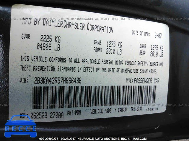 2007 Dodge Charger 2B3KA43R57H866436 зображення 8