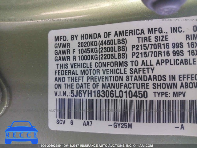 2006 Honda Element 5J6YH18306L010450 image 8