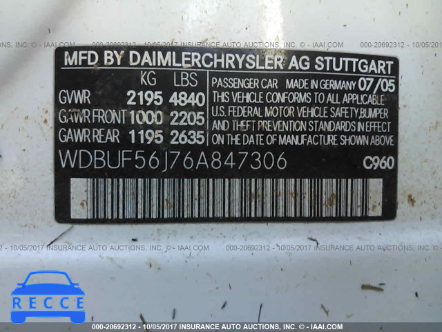 2006 Mercedes-benz E 350 WDBUF56J76A847306 Bild 8