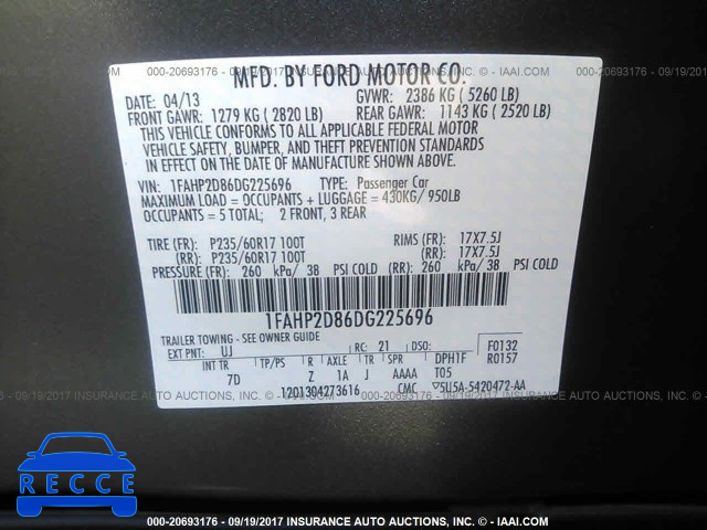 2013 Ford Taurus 1FAHP2D86DG225696 зображення 8