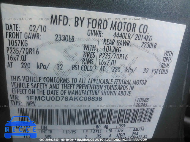 2010 Ford Escape 1FMCU0D78AKC06838 Bild 8