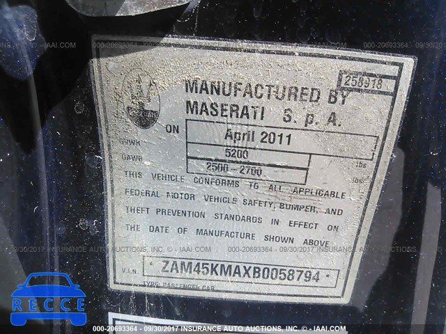 2011 Maserati Granturismo ZAM45KMAXB0058794 image 8