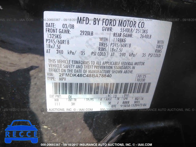 2008 Ford Edge 2FMDK48C48BA78840 image 8