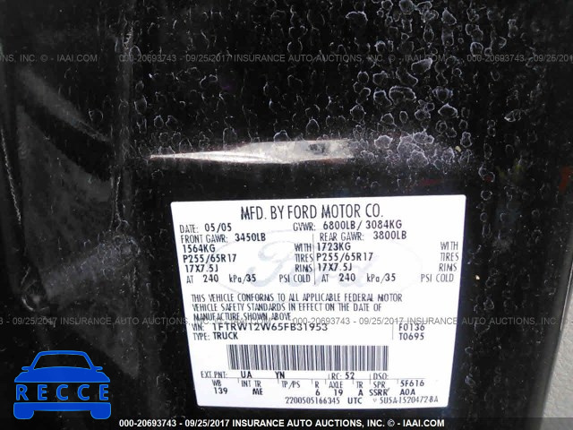 2005 Ford F150 1FTRW12W65FB31953 image 8