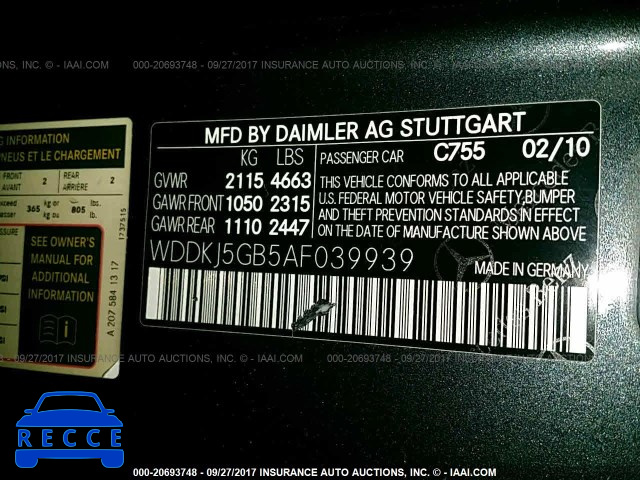 2010 Mercedes-benz E 350 WDDKJ5GB5AF039939 image 8