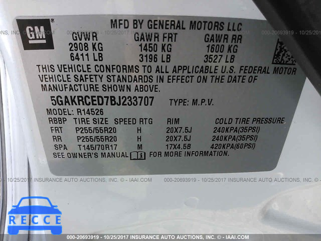 2011 Buick Enclave CXL 5GAKRCED7BJ233707 image 8