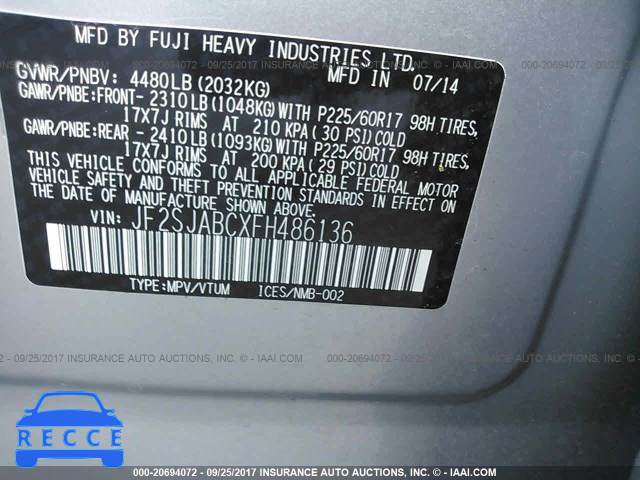 2015 Subaru Forester JF2SJABCXFH486136 Bild 8