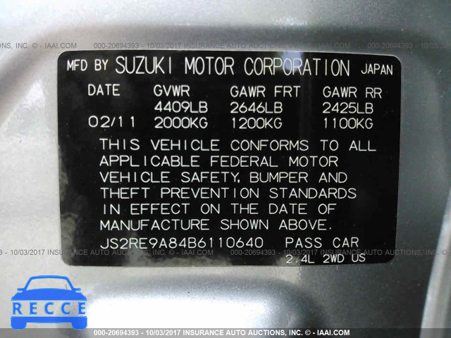 2011 Suzuki Kizashi JS2RE9A84B6110640 Bild 8