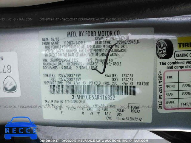 2010 Ford Fusion 3FAHP0JG5AR416322 image 8