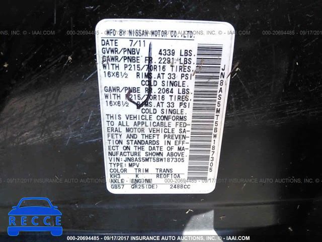 2011 Nissan Rogue JN8AS5MT5BW187305 image 8