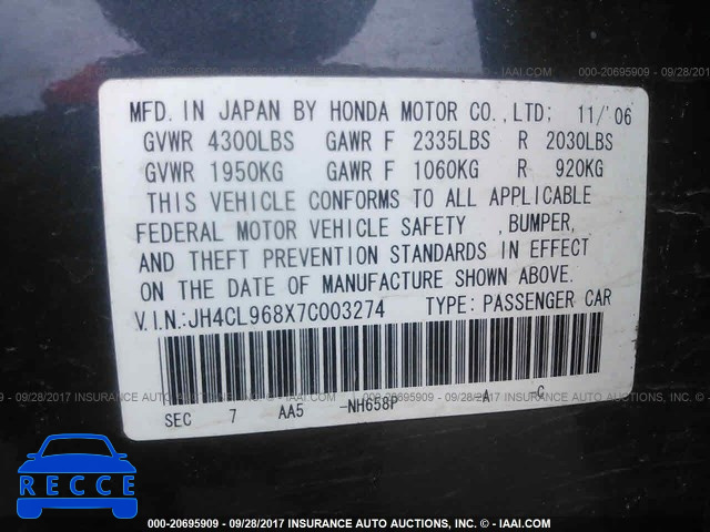 2007 ACURA TSX JH4CL968X7C003274 image 8