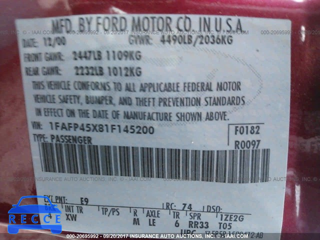 2001 Ford Mustang 1FAFP45X81F145200 зображення 8