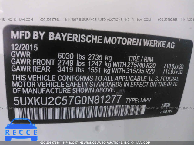 2016 BMW X6 XDRIVE35I 5UXKU2C57G0N81277 зображення 8