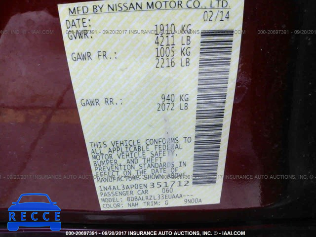 2014 Nissan Altima 1N4AL3AP0EN351712 image 8