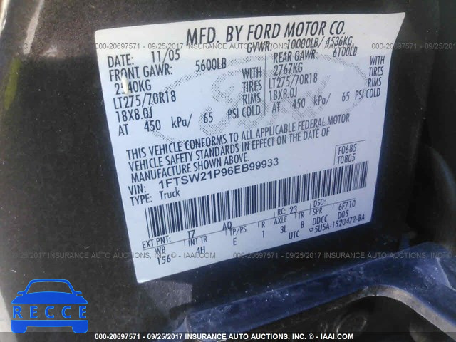 2006 Ford F250 1FTSW21P96EB99933 зображення 8