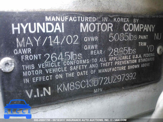 2002 Hyundai Santa Fe KM8SC13D72U297392 image 8