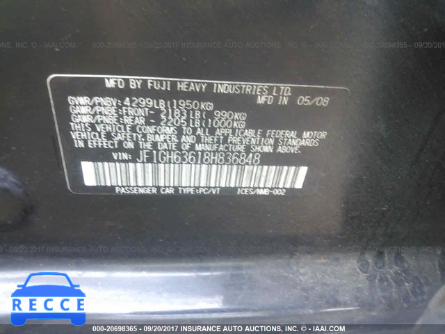 2008 Subaru Impreza JF1GH63618H836848 зображення 8