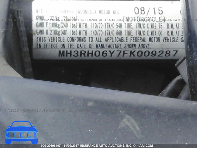 2015 Yamaha YZFR3 MH3RH06Y7FK009287 image 9