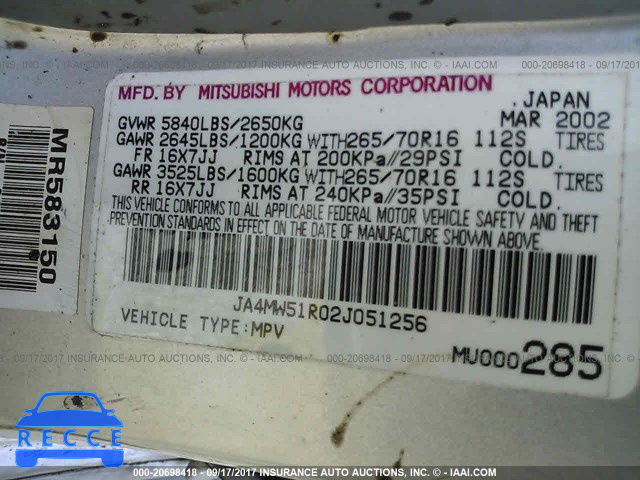 2002 Mitsubishi Montero LIMITED JA4MW51R02J051256 зображення 8