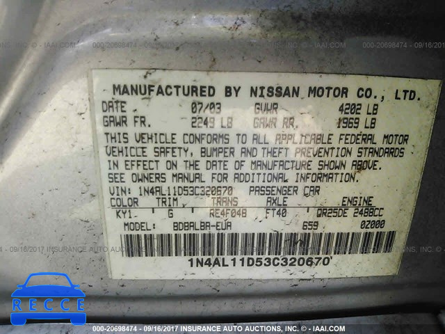 2003 Nissan Altima 1N4AL11D53C320670 image 8