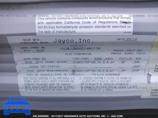 2013 JAYCO OTHER 1UJBJ0BS6D18R0136 image 8