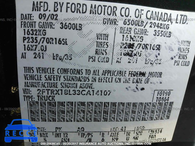 2003 Ford F150 2FTRX18L33CA14107 image 8