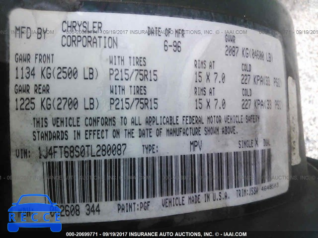 1996 Jeep Cherokee SPORT/CLASSIC 1J4FT68S0TL280087 image 8