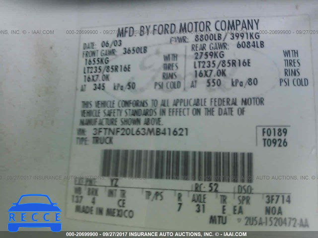 2003 Ford F250 3FTNF20L63MB41621 зображення 8