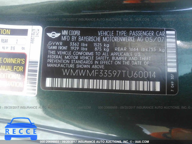 2007 Mini Cooper WMWMF33597TU60014 image 8