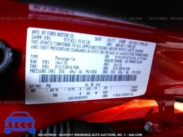 2017 FORD FOCUS 1FADP3F23HL277345 image 8