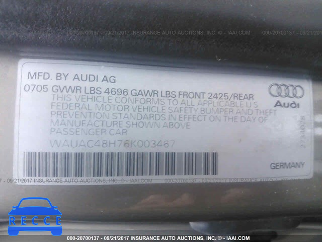 2006 AUDI A4 WAUAC48H76K003467 image 8