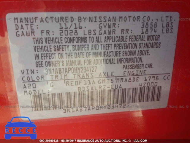 2017 NISSAN SENTRA 3N1AB7AP0HY234727 image 8