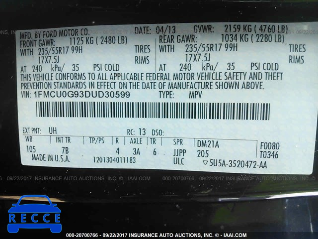 2013 Ford Escape 1FMCU0G93DUD30599 image 8