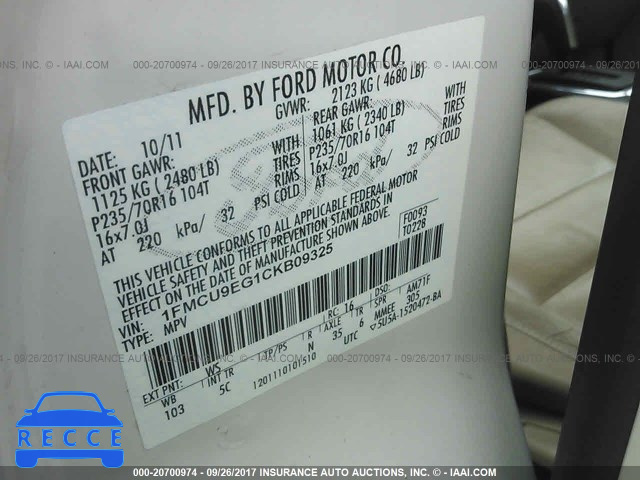 2012 Ford Escape 1FMCU9EG1CKB09325 image 8
