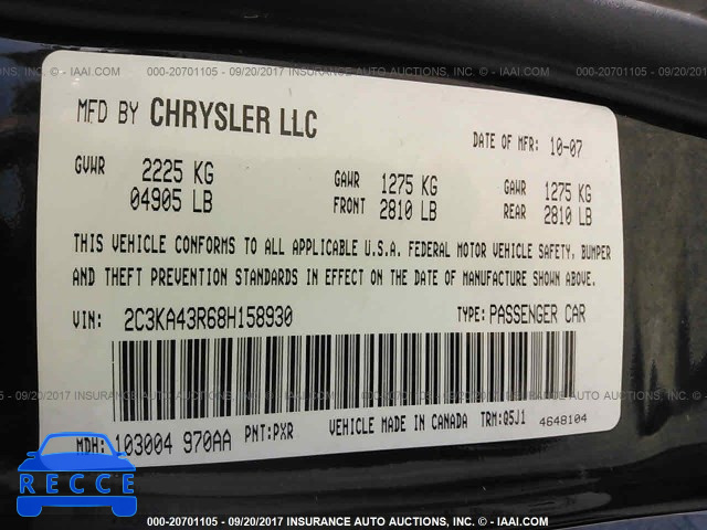 2008 Chrysler 300 2C3KA43R68H158930 image 8
