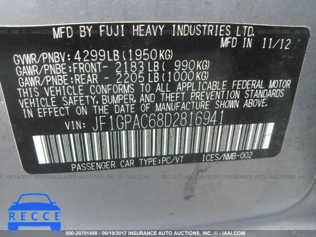2013 Subaru Impreza JF1GPAC68D2816941 image 8