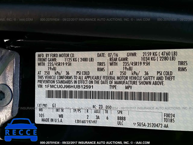 2017 FORD ESCAPE 1FMCU0J96HUB12591 image 8
