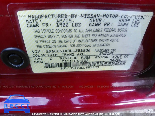 2006 Nissan Sentra 3N1CB51D36L521508 image 8