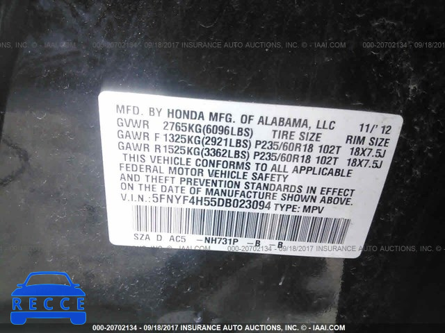 2013 Honda Pilot 5FNYF4H55DB023094 зображення 8